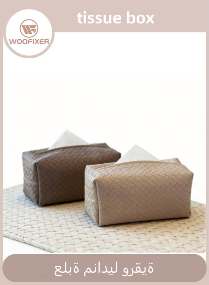 ووفيكسر قطعتان من غطاء علبة مناديل ورقية جلدية عصرية، حامل مناديل مستطيل مزخرف للمناديل الورقية ومناديل التجفيف والمناديل العادية، مناسب للحمام والمطبخ وغرفة النوم والمكتب. - Image 1